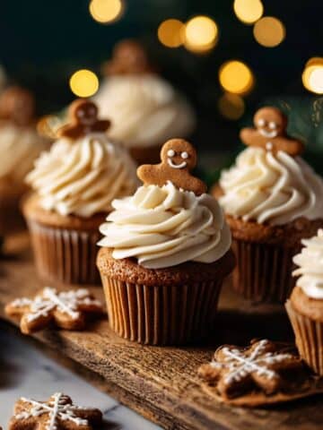 Gingerbread Cupcakes with Cinnamon Cream Cheese Frosting and Decorated Gingerbread Cookies Recipe