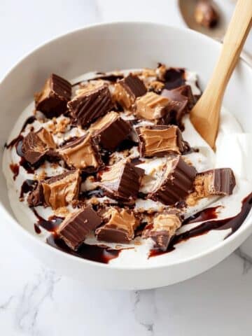 Reese’s Ice Cream with Chopped Peanut Butter Cups and Hot Fudge Recipe