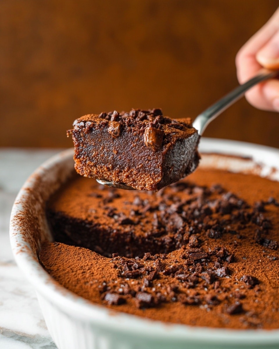 Two thick chocolate cake pieces stacked on a white plate, the top piece is lifted with a spatula held by a blurred woman's hand in the background. Each cake slice has a dense, moist texture with a dark brown color and a slightly crispy top layer sprinkled with small chunks of chocolate and crumbs. The top layer looks rich and fudgy, while the inside shows a soft, spongy consistency. The plate rests on a dark wooden table and the background is a white marbled texture. photo taken with an iphone --ar 4:5 --v 7