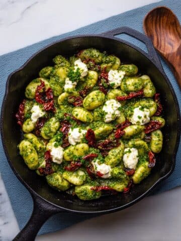 Spring Gnocchi with Spinach Pesto, Ricotta, and Sun-Dried Tomatoes Recipe