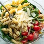 Fridge Raid Pasta: Vegetarian Spiral Pasta with Roasted Bell Peppers, Greens, and Cherry Tomatoes Recipe