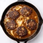 Hearty Chopped Steaks with Onion Jus and Mashed Potatoes Recipe