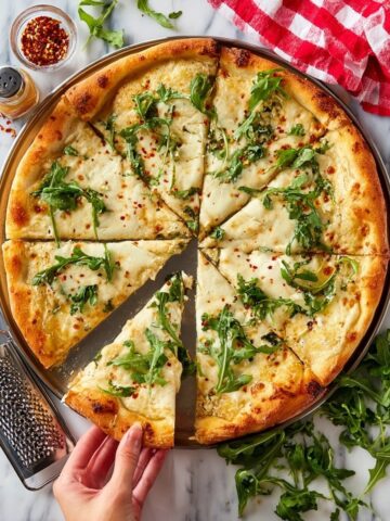 White Garlic Ricotta Pizza with Mozzarella and Parmesan Recipe