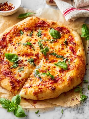 Easy Homemade Margherita Pizza with Fresh Basil and San Marzano Tomatoes Recipe