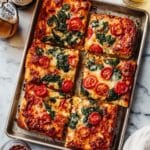 Sheet Pan Pizza with Spinach, Cherry Tomatoes, and Fresh Basil Recipe