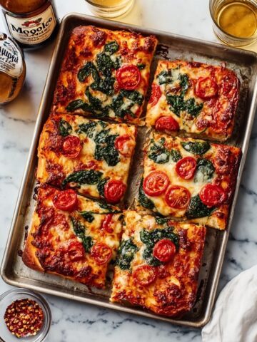 Sheet Pan Pizza with Spinach, Cherry Tomatoes, and Fresh Basil Recipe