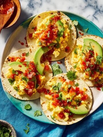 Healthy Breakfast Tacos with Scrambled Eggs, Avocado, and Pico de Gallo Recipe