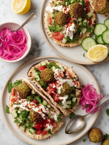 Baked Falafel with Hummus, Fresh Veggies, and Tahini Sauce Recipe