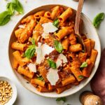 Roasted Red Pepper Pasta with Basil, Parmesan, and Pine Nuts Recipe