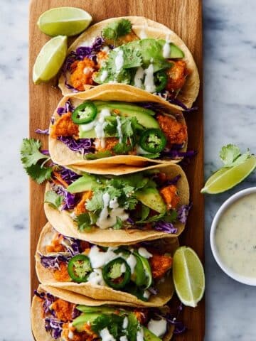 Buffalo Cauliflower Tacos with Vegan Ranch and Fresh Toppings Recipe