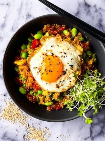 Cauliflower Fried Rice with Kimchi, Mushrooms, and Egg Recipe