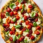 Pesto Pizza with Roasted Cherry Tomatoes and Fresh Mozzarella Recipe