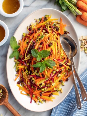 Sweet and Tangy Carrot Salad with Dates, Pistachios, and Tahini Dressing Recipe