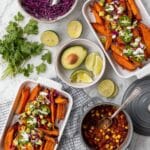 Sweet Potato Chili Fries with Red Cabbage Slaw and Yogurt Sauce Recipe