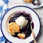 Blueberry Cobbler with Biscuit Topping and Vanilla Ice Cream Recipe