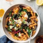 Swiss Chard Pasta with Raisins, Hazelnuts, and Pecorino Recipe