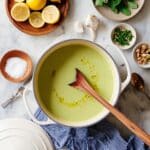 Creamy Asparagus Soup with Mint & Pine Nut Topping Recipe