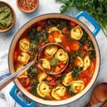 Vegetarian Tortellini Soup with Kale and Tomato Broth Recipe