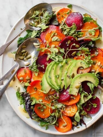 Roasted Beet & Carrot Salad with Avocado and Tahini Dressing Recipe