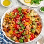 Summer Panzanella Salad with Peaches, Corn, and Roasted Chickpeas Recipe