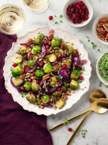 Balsamic Roasted Brussels Sprouts with Maple, Cranberries, and Pecans Recipe