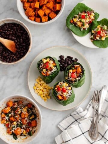 Vegan Collard Green Wraps with Sweet Potatoes, Black Beans, and Corn Salsa Recipe