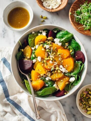 Roasted Golden Beets with Lemon Vinaigrette, Feta, and Pistachios Recipe